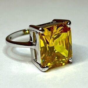 Noir Brilliant Faceted Emerald Cut Yellow and Silver Ring